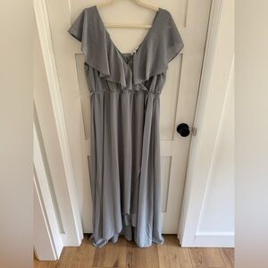 Elegant Blue/Gray Ruffle Maxi Dress